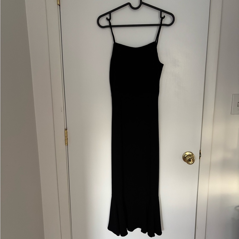 Reformation Black strappy Midi Dress with bottom flounce